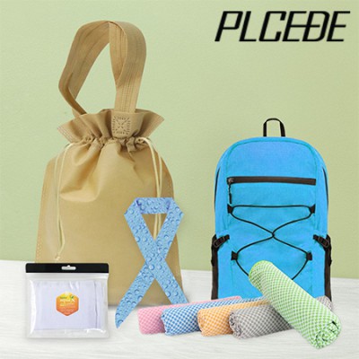 플씨드 사계절 5종 복주머니 파우치 A세트 (프리미엄 접이식 스포츠 백팩PMB-01+뱀부얀 쿨타올+물방울 쿨스카프+고급 밴딩 쿨토시)