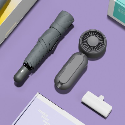 벨솔라 선물세트 초경량 핸디 자동 양우산 + 우산애착 미니 선풍기 + 보조배터리