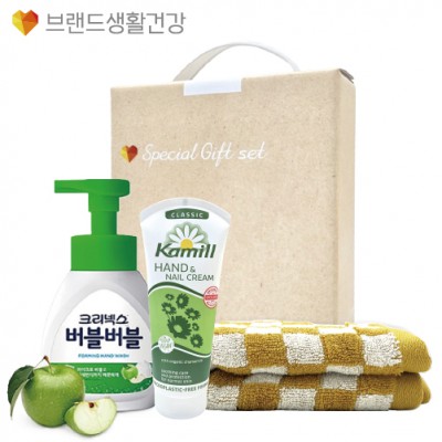 브생건 핸드워시 950호(카밀핸드크림100ml+크리넥스 버블핸드워시+뱀부선염 핸드타올고리수건)