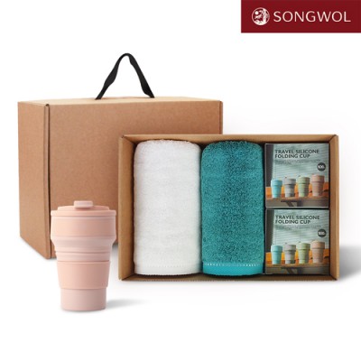 송월타올 리빙 기프트세트 36 (솔리드뱀부무지 200g 2P + 실리콘텀블러500ml 2P
