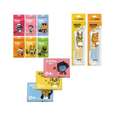 카카오프렌즈 크리넥스 티슈 물티슈 칫솔 치약 3종 여행용세트