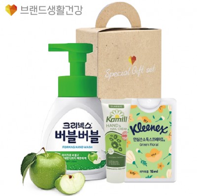브생건374호 3종세트(크리넥스 버블버블 거품형 핸드워시+카밀 핸드크림+안심 손소독 스프레이)