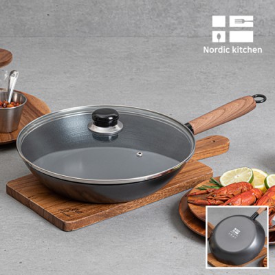 노르딕키친 인덕션겸용(IH) 무쇠 후라이팬28cm + 유리뚜껑 2P