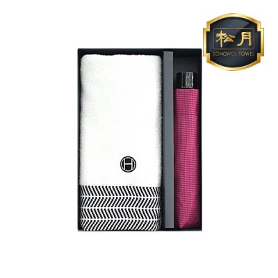 SWU 3단 미니하운드체크우산 1p +  송월 호텔컬렉션 어로우40타올 1p 세트