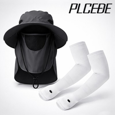 플씨드 와이드 챙 햇빛가리개 모자 + 투밴드 손 쿨토시 2종 세트