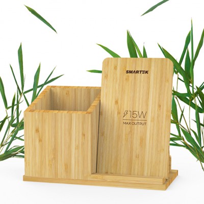 15W 고속 원목 무선충전거치대 연필통 사무실 데스크 EM-14