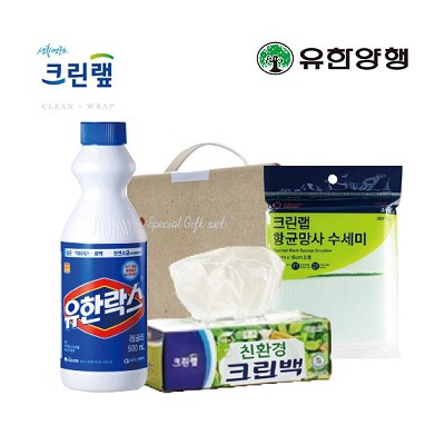 친환경스위트홈세트61호(유한양행 유한락스+크린랩크린백+항균망사수세미)