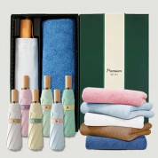 라이트핏 도토리파스텔 3단수동 암막양우산+보송보송데일리 순면타올155g 우산선물세트