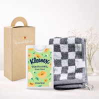 [YEOMINI]크리넥스 안심스프레이&그레이뱀부체스그리드 핸드타올 세트