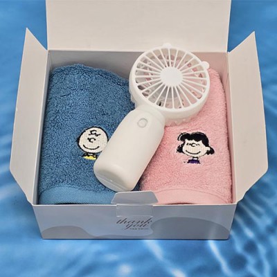 ((송월 타올 스누피 수건+ 아이스 냉각 선풍기 타올세트)) 타월선물// 미니선풍기 휴대용 선풍기//타월 세트 타올선물