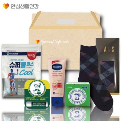 돌봄케어127호(닥스양말+유한양행 슈퍼쿨파스+바세린 핸드크림+안티푸라민연고+멘소래담 립밤)
