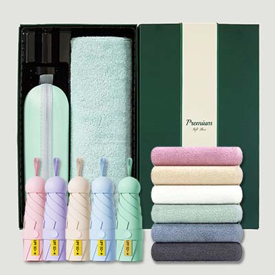 초경량 동글손잡이 캡슐5단 암막양우산+송월타올라이트무지130g 우산타올 선물세트