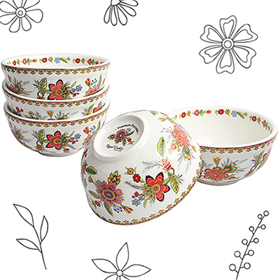 달리아꽃 대접5P 세트, 엠보싱+입체+금박디자인