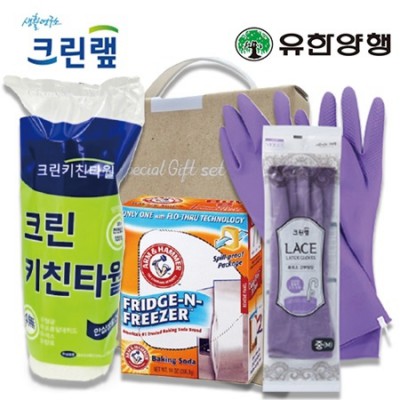 스위트홈세트19호 (크린키친타올+암앤해머에프앤에프396.8g+크린랩레이스고무장갑중형)3종(손잡이고급케이스)