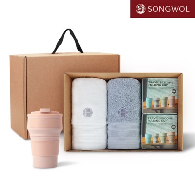 송월타올 리빙 기프트세트 37 (호텔컬렉션 클래식40 2P + 실리콘텀블러500ml 2P)