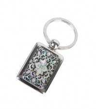 사각열쇠고리-다이아당초(흑백)