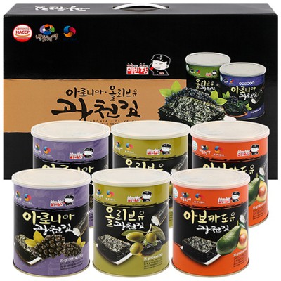 아로니아 올리브유 청파제 광천 캔김 6개, 사은품 추석 설날 명절 선물 답례품 판촉 기프트 김세트