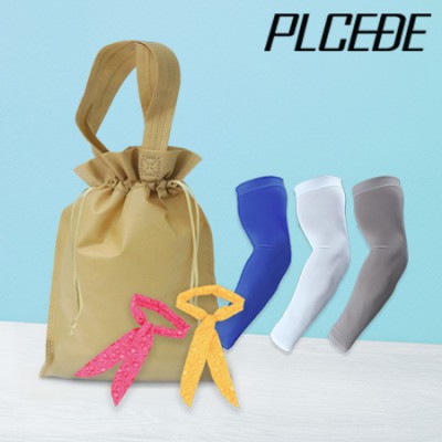 플씨드 여름 3종 복주머니 파우치 D세트 (물방울 쿨스카프+국산 일반 밴딩 쿨토시)