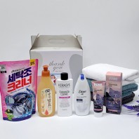 선물세트 7종 핑크소금 치약 샴푸 도브바디워시 타올 타올 주방세제 세탁세제
