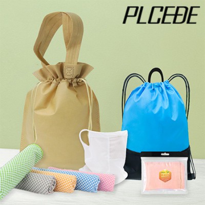 플씨드 사계절 5종 복주머니 파우치 B세트 (손잡이 스포츠 백팩+뱀부얀 쿨타올+메쉬 귀걸이 쿨마스크+라인 쿨토시)