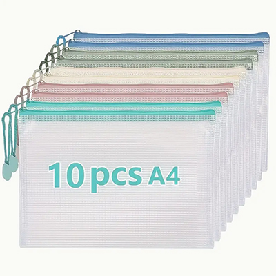 383_10개 팩 A4 크기 PVC 메쉬 지퍼 백