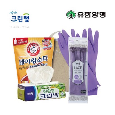친환경스위트홈세트56호(크린랩크린백+암앤해머베이킹소다500g+레이스고무장갑)
