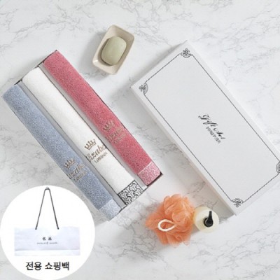 [트래블잇] 프리미엄 화이트 엘리자베스 다이아 30수180g 호텔수건 3매입 선물세트+전용 쇼핑백