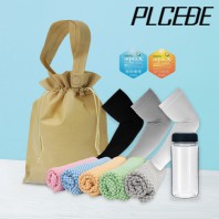 플씨드 여름 4종 복주머니 파우치 A세트 (뱀부얀 쿨타올+국산 라인 쿨토시+보틀 350ml)