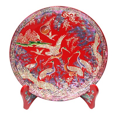 자개원쟁반(미니)-송학(적)