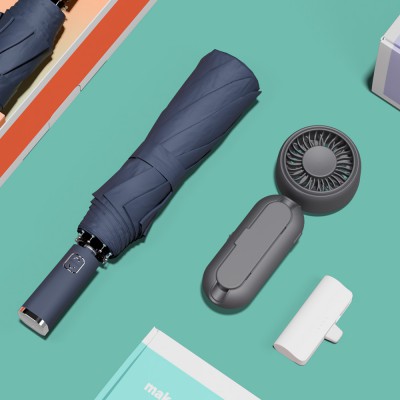 벨솔라 선물세트 베이직 3단 자동 우양산 + 우산애착 미니 선풍기 + 보조배터리