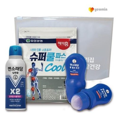 안심생활건강세트 16호 (슈퍼쿨파스+멘소래담딥앤쿨에어졸+멘소래담롤온마사지)