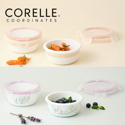 코렐_코디네이츠 밀크글라스 밀폐용기 원형 2종 (산호세/자카드밴드)