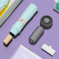 벨솔라 선물세트 삼색 삼단 수동 양우산 + 우산애착 미니 선풍기 + 보조배터리