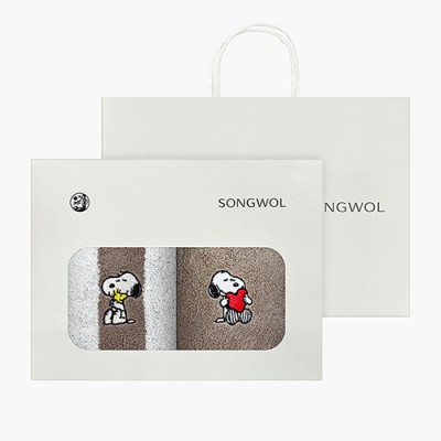 [송월타올] 170g 스누피 멜로우 2매세트(스트라이프1+심플무지1)+쇼핑백