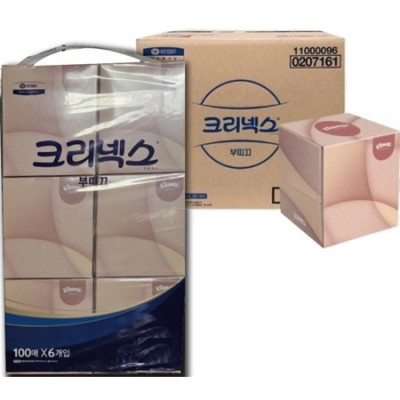 크리넥스 미용 각티슈 화장지 휴지 100매x6입(비닐손잡이번들)부띠끄