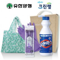 친환경스위트홈세트79호(유한양행유한락스+크린랩레이스고무장갑+특대형접이식시장가방)