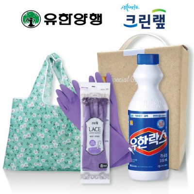 친환경스위트홈세트79호(유한양행유한락스+크린랩레이스고무장갑+특대형접이식시장가방)