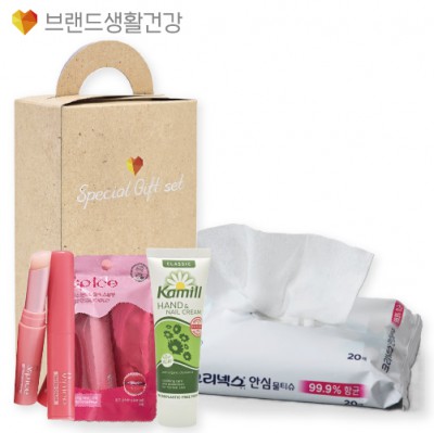 브생건683호 3종세트(카밀 핸드크림+멘소래담 립아이스 매직컬러 립밤+크리넥스 안심99.9% 항균물티슈)