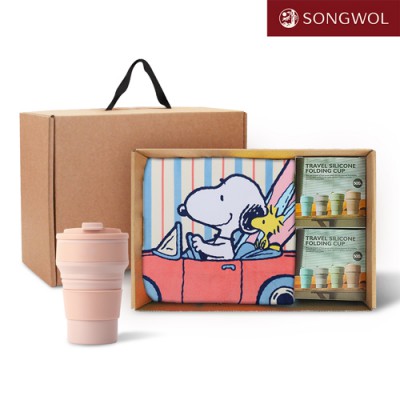 송월타올 리빙 기프트세트 29 (스누피76 비치타올 1P + 실리콘텀블러500ml 2P)