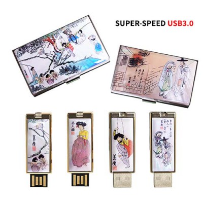 빛나 풍속화 자개 2종세트 (명함케이스+USB메모리 3.0 16GB~128GB) 4종