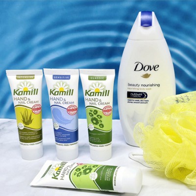 (카밀 핸드크림 로션+ 도브 바디워시+ 샤워볼) 선물세트/ 판촉 사은품 선물용 답례품 단체 행사 기념 홍보 기프트 화장품 휴대용