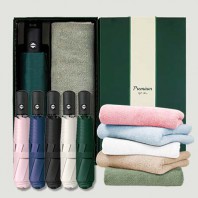 라이트핏 블랙그립 원터치 3단자동 암막양우산+보송보송 데일리 순면타올135g 우산타올 선물세트