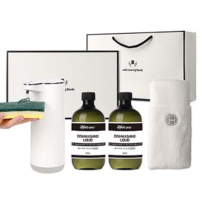 웰세스 WG-103GT 젤 주방세제 자동 디스펜서 1개 + 리필 500ml 2개 + 핸드타올 1개 세트