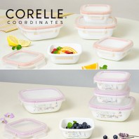코렐_코디네이츠 밀크글라스 밀폐용기 정사각 5종 (산호세/자카드밴드)