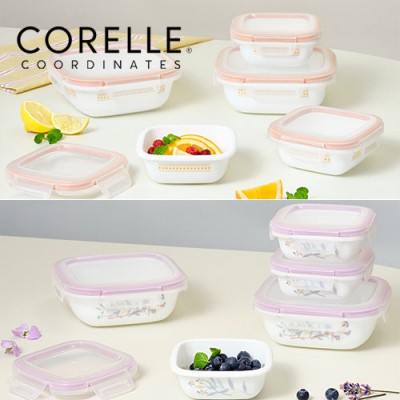 코렐_코디네이츠 밀크글라스 밀폐용기 정사각 5종 (산호세/자카드밴드)