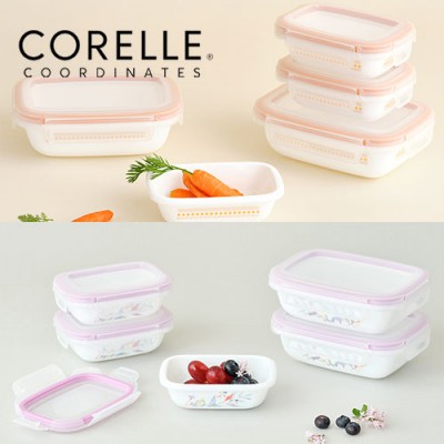코렐_코디네이츠 밀크글라스 밀폐용기 직사각 5종 (산호세/자카드밴드)
