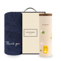 시즈넬 선물세트 송월타올 땡큐190g+카카오 슬림 텀블러