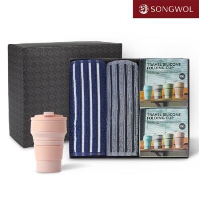 송월타올 리빙 기프트세트 27 (CM포라인스포츠타올 2P + 실리콘텀블러500ml 2P)