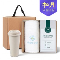 송월타올 리빙 기프트세트 20 해피플라워 타올150g + 1P + 커피텀블러630ml 1P