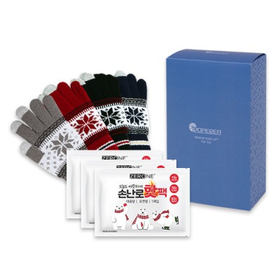 로페리아 눈꽃스마트폰장갑1P,핫팩150g 3P세트